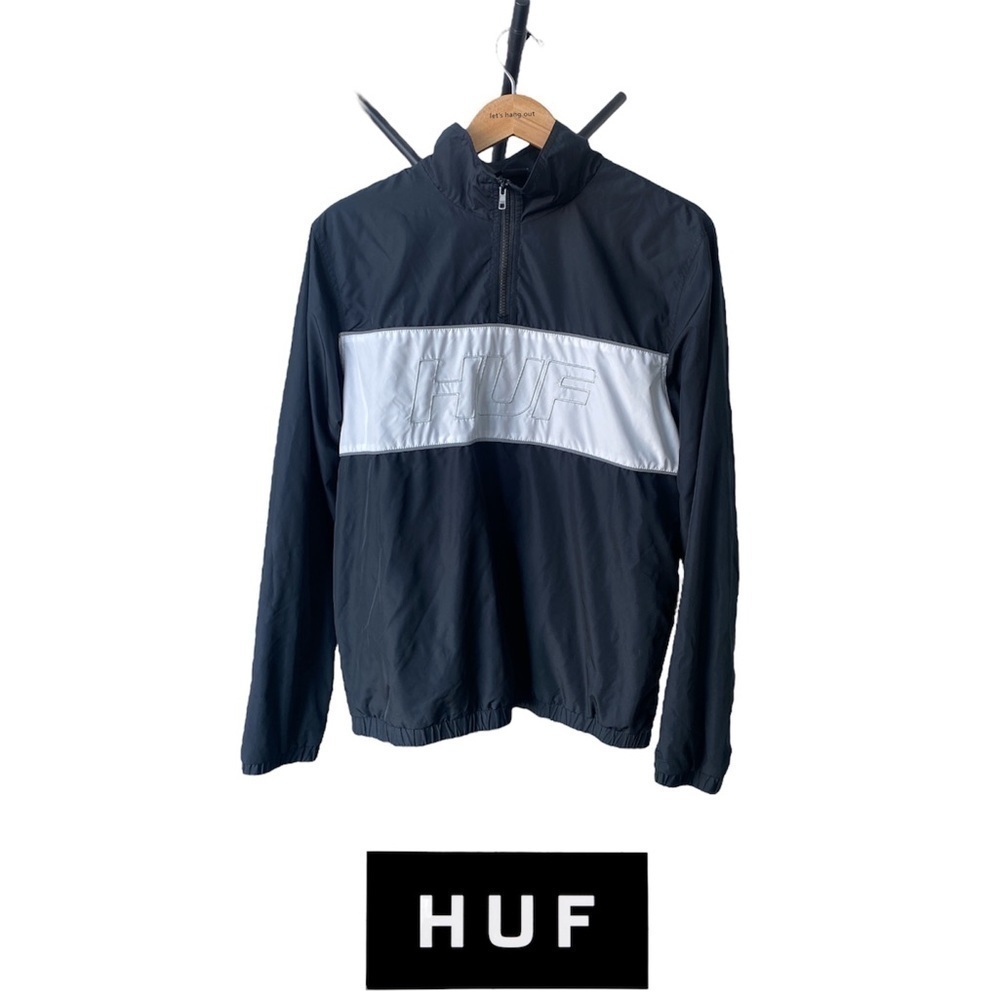 *Clearance* HUF WORLDWIDE 1/4 Zip Stadium Track Jacket | Black White | Medium